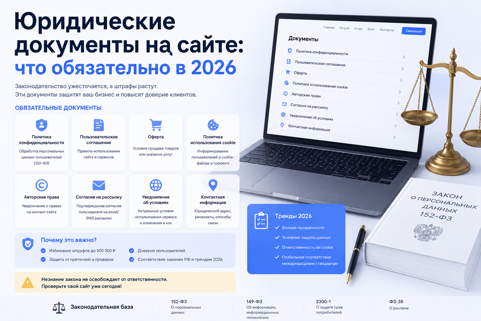 Юридические документы на сайте: что обязательно в 2026